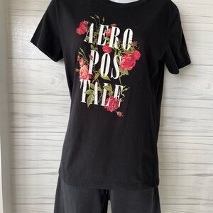 Aeropostale Black Tee with Floral Design